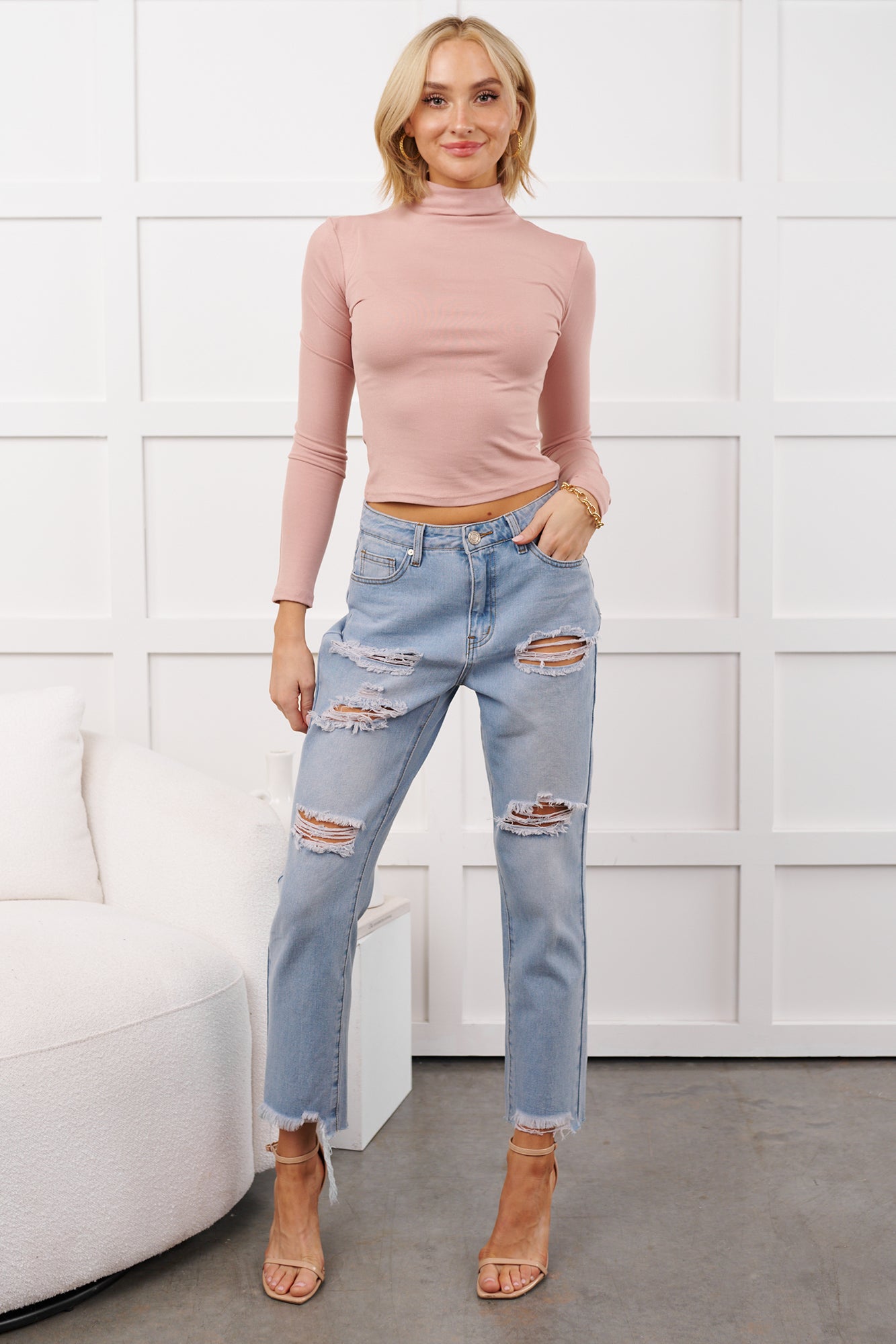Boone High Rise Distressed Mom Jeans (Light Denim) - NanaMacs