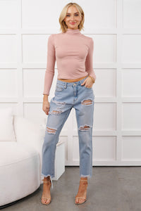 Boone High Rise Distressed Mom Jeans (Light Denim) - NanaMacs