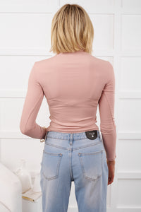 Begging You Mock Neck Long Sleeve Fitted Top (Blush Pink) - NanaMacs