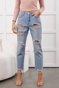 Boone High Rise Distressed Mom Jeans (Light Denim) - NanaMacs
