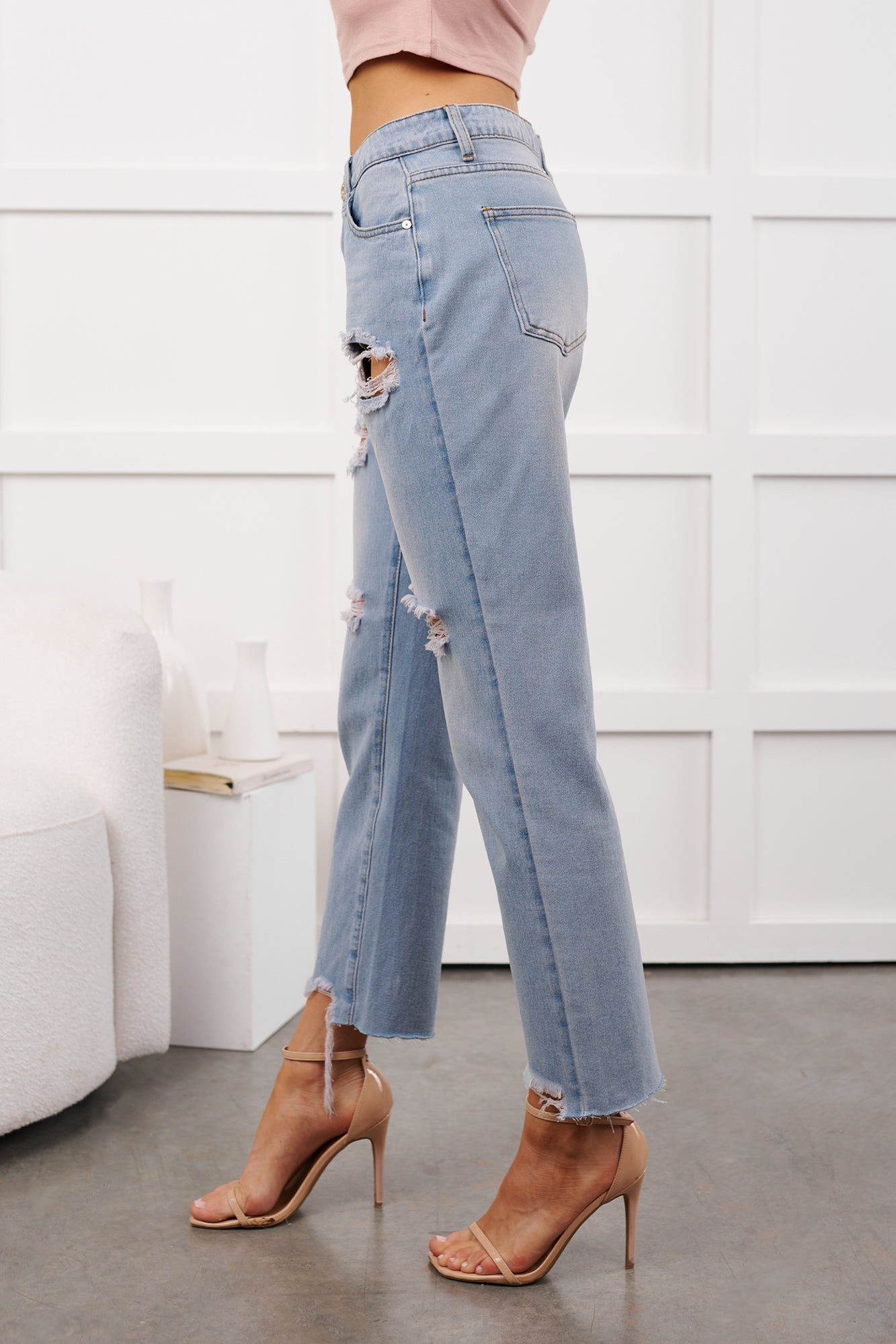 Boone High Rise Distressed Mom Jeans (Light Denim) · NanaMacs