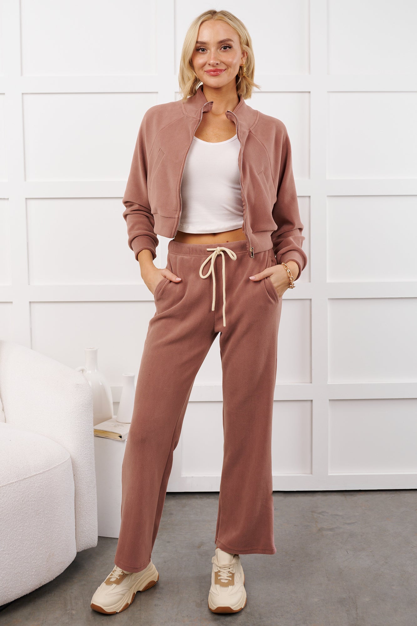 Hey Cutie Fleece Sweatpants (Wood Rose) - NanaMacs