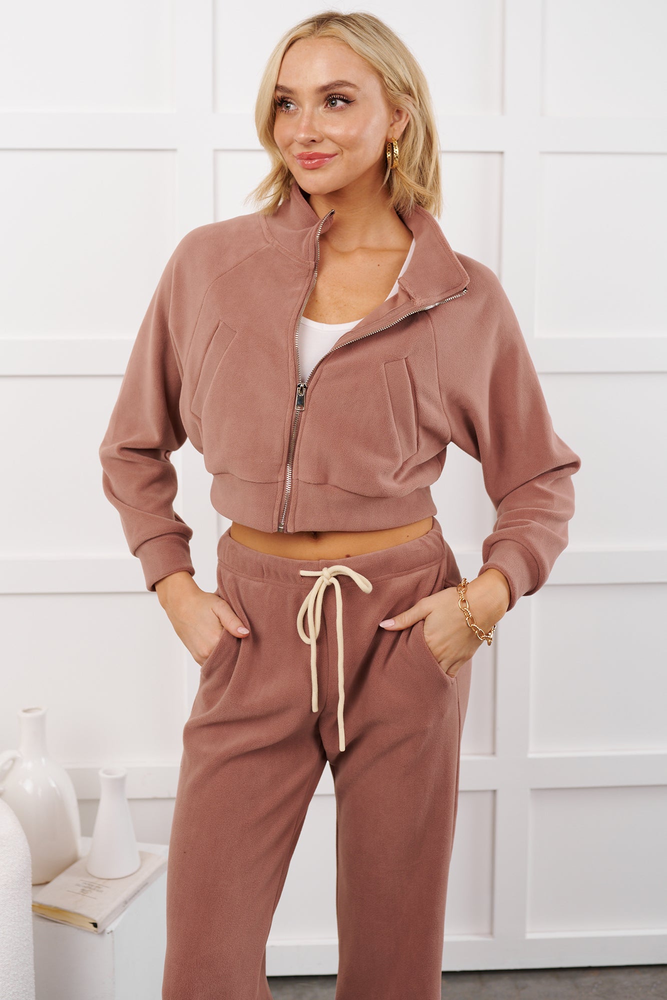 Hey Cutie Fleece Sweatpants (Wood Rose) - NanaMacs