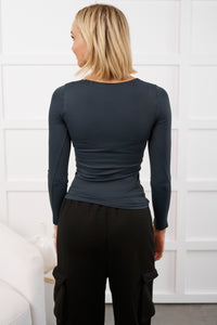 On The Fly V Neck Long Sleeve Top (Forest Night) - NanaMacs