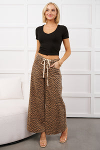 Alivia Drawstring Leopard NoaBoa Pants (Mocha/Black) - NanaMacs