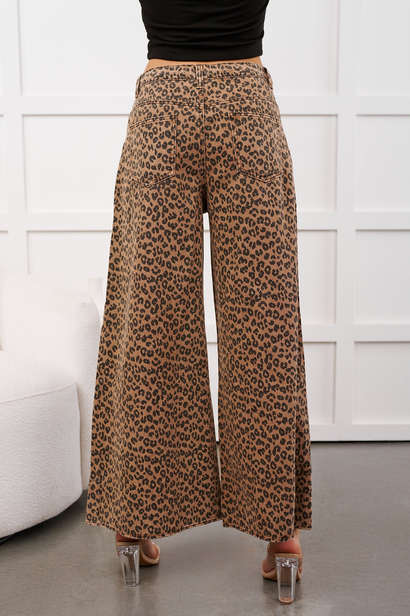 Alivia Drawstring Leopard NoaBoa Pants (Mocha/Black) - NanaMacs