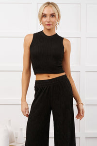 Sunday Slow-Down Textured Two-Piece Set (Black) - NanaMacs