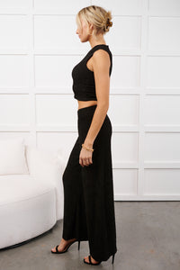 Sunday Slow-Down Textured Two-Piece Set (Black) - NanaMacs