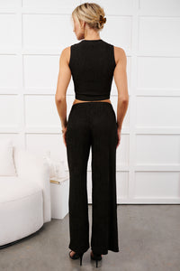 Sunday Slow-Down Textured Two-Piece Set (Black) - NanaMacs