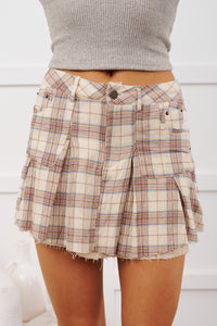 Pretty Feelings Plaid Mini Skirt (Cream) - NanaMacs