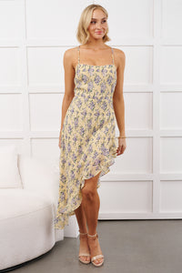 Truly Lovable Asymmetric Floral Midi Dress (Yellow) - NanaMacs