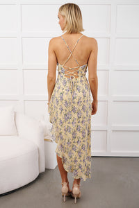 Truly Lovable Asymmetric Floral Midi Dress (Yellow) - NanaMacs