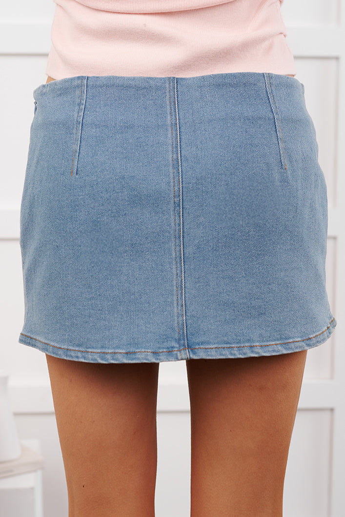 Sweet Feelings Denim Mini Skirt (Light Denim) - NanaMacs