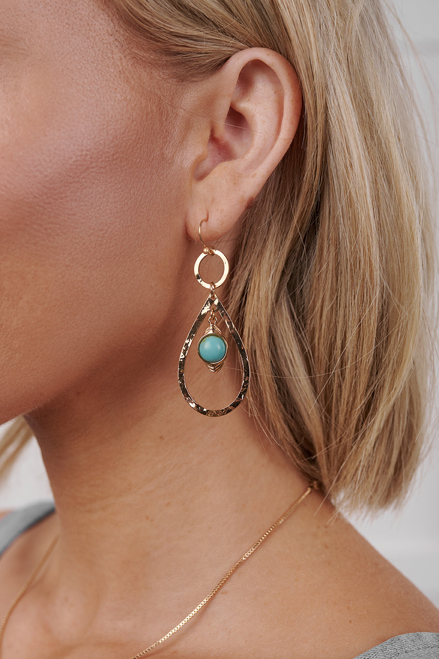 Under Stars Teardrop Dangle Earrings (Turquoise Gold)