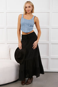 Ocean Serenade Tiered Maxi Skirt (Black) - NanaMacs