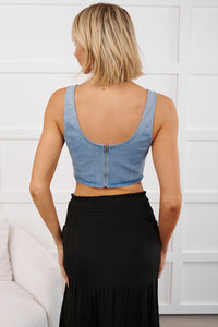 That's Just Karma Denim Corset Top (Light Blue) - NanaMacs