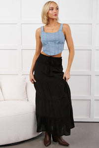 Ocean Serenade Tiered Maxi Skirt (Black) - NanaMacs
