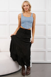 Ocean Serenade Tiered Maxi Skirt (Black) - NanaMacs