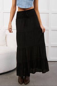 Ocean Serenade Tiered Maxi Skirt (Black) - NanaMacs