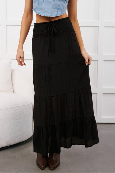 Ocean Serenade Tiered Maxi Skirt (Black) - NanaMacs