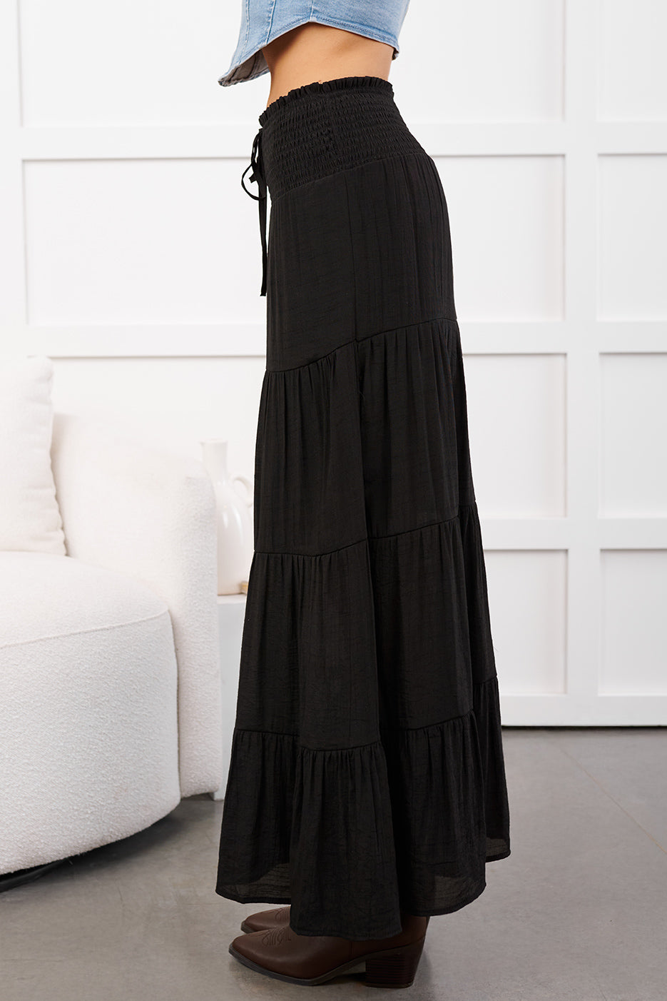 Ocean Serenade Tiered Maxi Skirt (Black) - NanaMacs