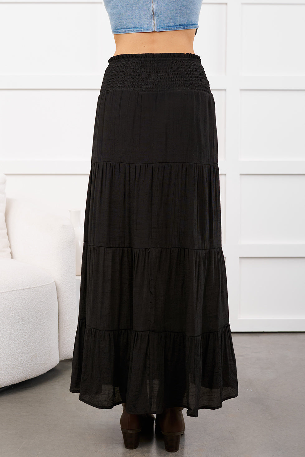 Ocean Serenade Tiered Maxi Skirt (Black) - NanaMacs