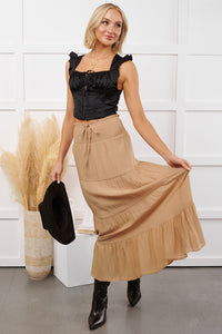 Ocean Serenade Tiered Maxi Skirt (Khaki) - NanaMacs