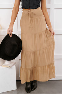 Ocean Serenade Tiered Maxi Skirt (Khaki) - NanaMacs