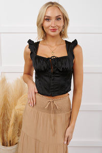 Glamour Season Signature 8 Satin Crop Top (Black) - NanaMacs