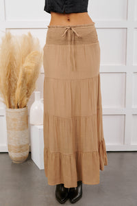 Ocean Serenade Tiered Maxi Skirt (Khaki) - NanaMacs
