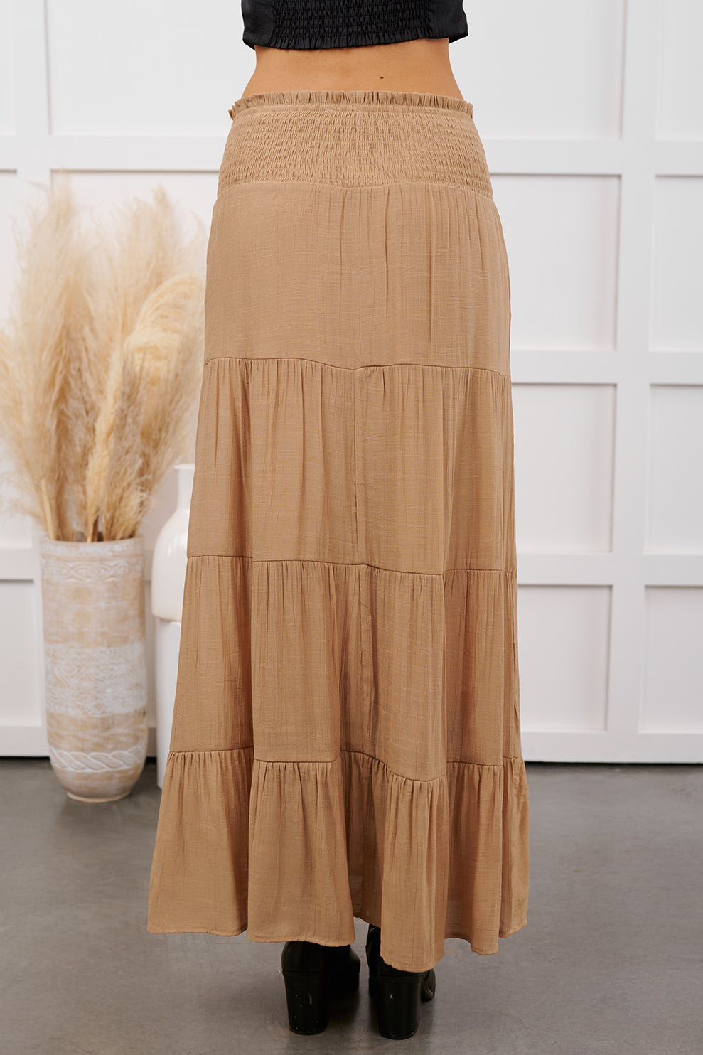 Ocean Serenade Tiered Maxi Skirt (Khaki) - NanaMacs