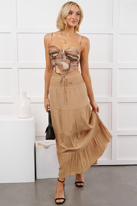 Ocean Serenade Tiered Maxi Skirt (Khaki) - NanaMacs