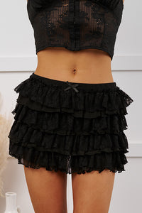 Coquette Mood Lace Ruffled Mini Skirt (Black) - NanaMacs