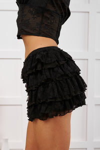 Coquette Mood Lace Ruffled Mini Skirt (Black) - NanaMacs