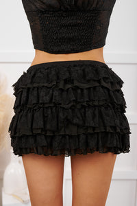 Coquette Mood Lace Ruffled Mini Skirt (Black) - NanaMacs