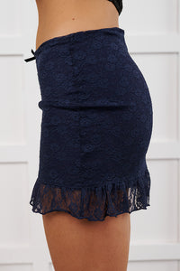 Living Sweet Ruffle Floral Lace Mini Skirt (Navy) - NanaMacs