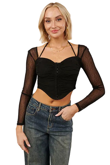 Whisper Of Romance Sweetheart Mesh Crop Top (Black) · NanaMacs