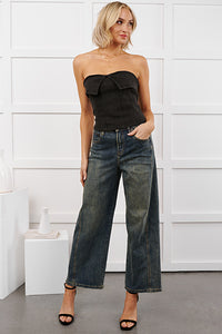 We're Not Meant To Be Strapless Denim Top (Black) - NanaMacs