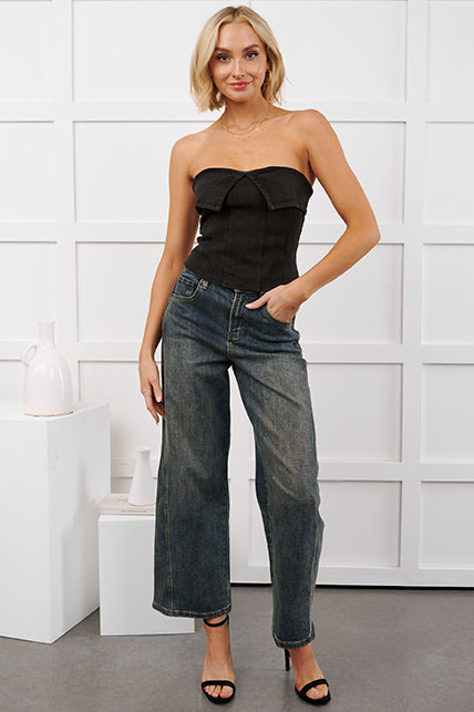We're Not Meant To Be Strapless Denim Top (Black) - NanaMacs