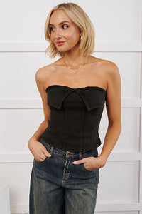 We're Not Meant To Be Strapless Denim Top (Black) - NanaMacs