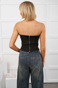 We're Not Meant To Be Strapless Denim Top (Black) - NanaMacs