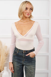Holding You Responsible Mesh Contrast Bodysuit (White) - NanaMacs