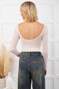 Holding You Responsible Mesh Contrast Bodysuit (White) - NanaMacs