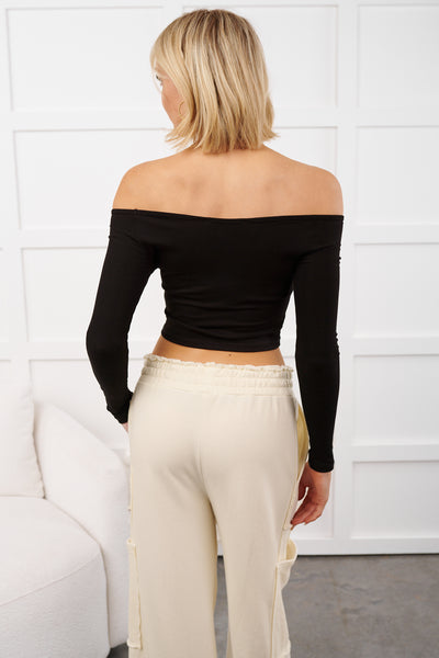 Love Again Off The Shoulder Long Sleeve Top (Black) - NanaMacs