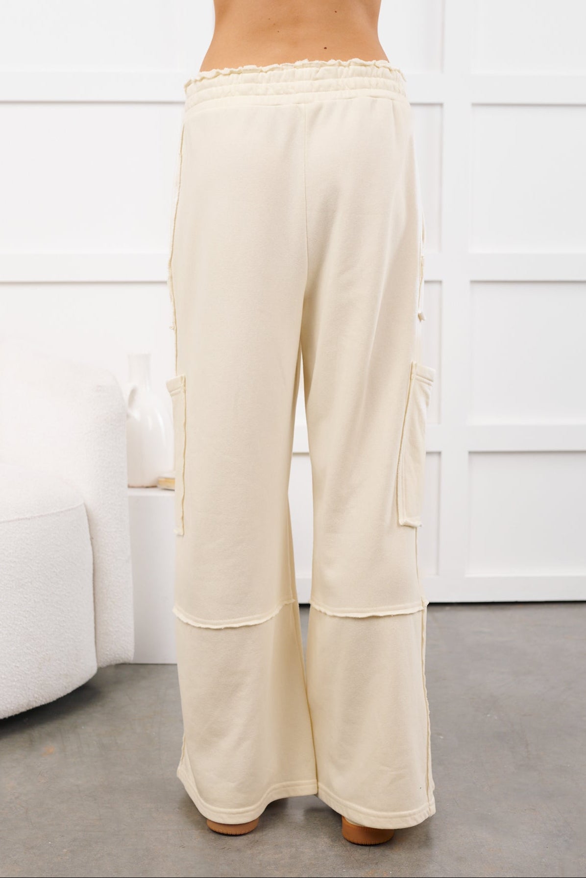 Mellow Hours Cargo Wide Leg Lounge Pants (Cream) - NanaMacs