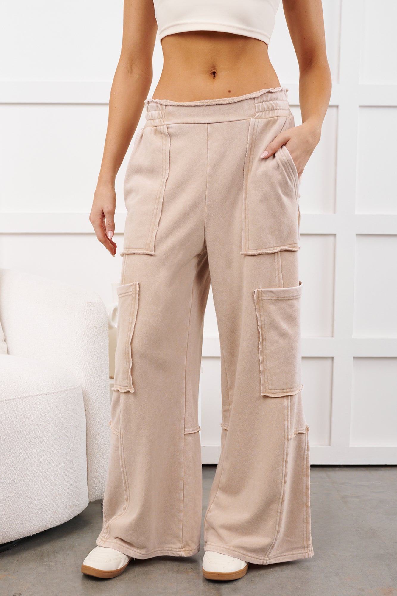 Mellow Hours Cargo Wide Leg Lounge Pants (Dark Taupe) - NanaMacs