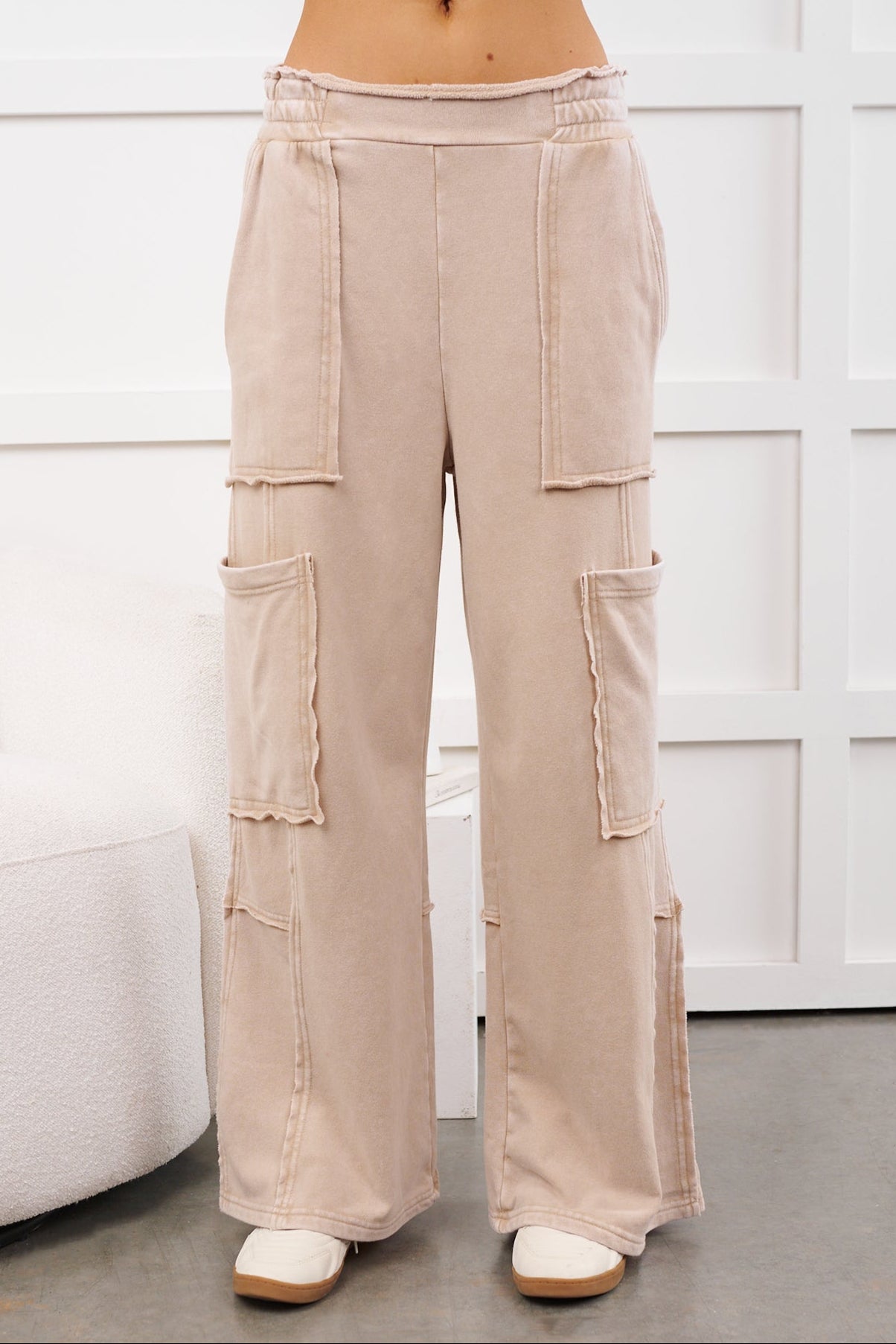 Mellow Hours Cargo Wide Leg Lounge Pants (Dark Taupe) - NanaMacs