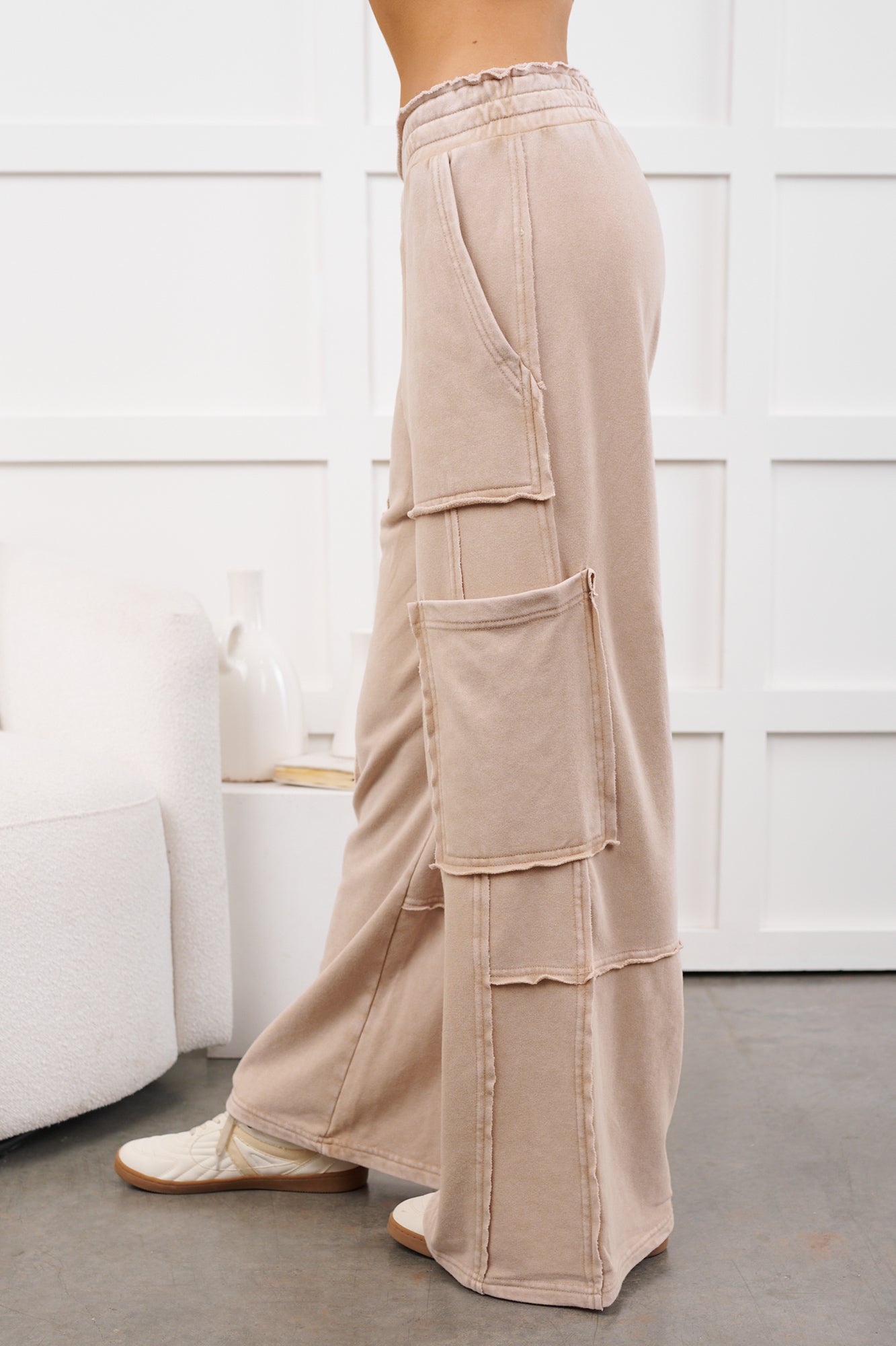 Mellow Hours Cargo Wide Leg Lounge Pants (Dark Taupe) - NanaMacs