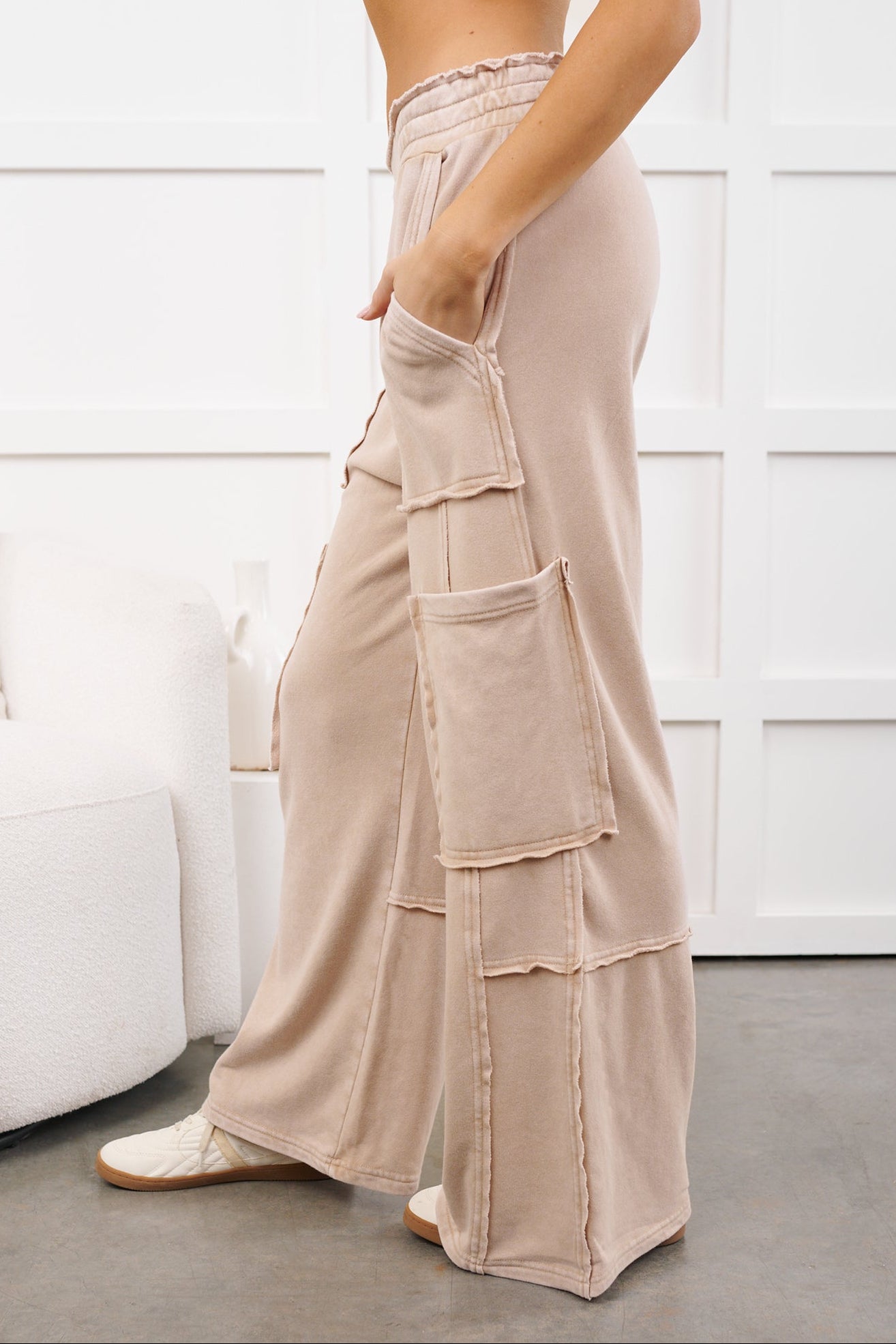 Mellow Hours Cargo Wide Leg Lounge Pants (Dark Taupe) - NanaMacs