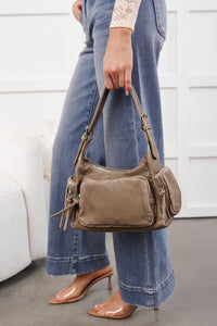 City Curfew Faux Leather Zipper Handbag (Grey) - NanaMacs